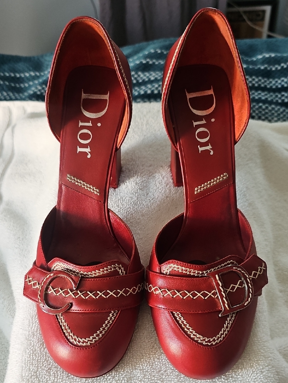Dior Red Leather Detective Block-Heel Pumps John Galliano Era Y2K